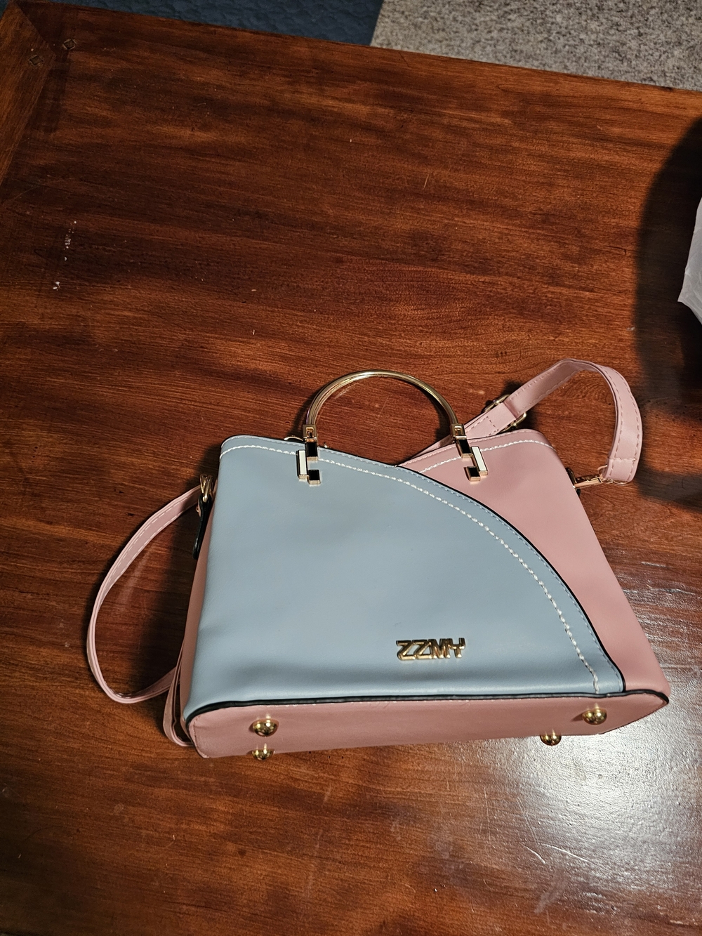 Two-Tone Pink & Light Blue Crossbody Satchel